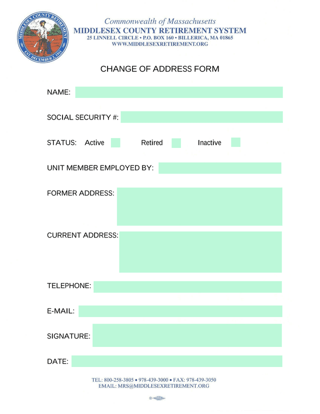 Change Of Address Form screenshot