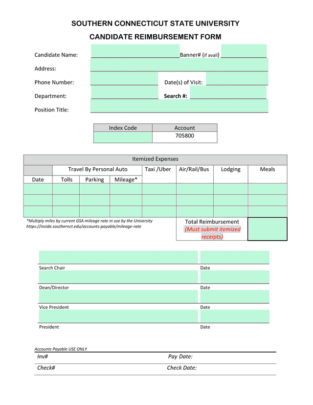 Candidate Reimbursement Form screenshot