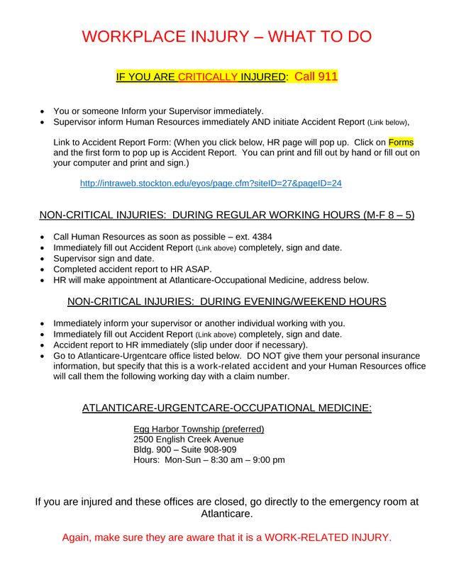 WORKPLACE INJURY  WHAT TO DO screenshot