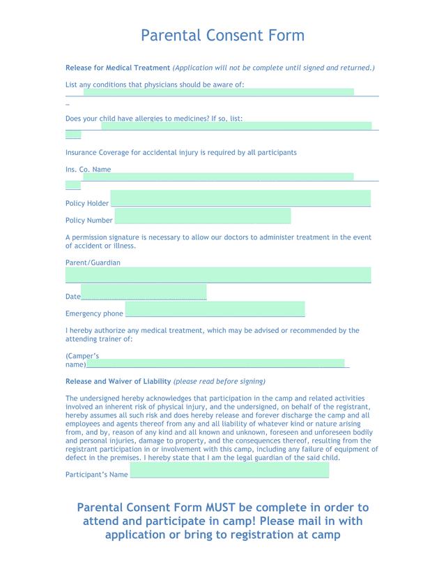 Parental Consent Form screenshot