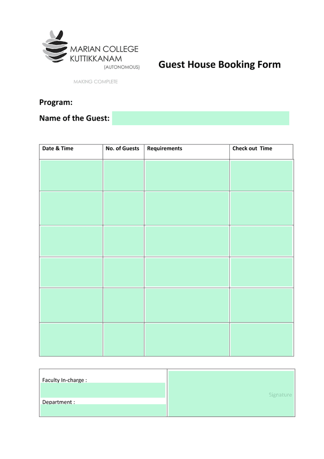 Guest House Booking Form screenshot