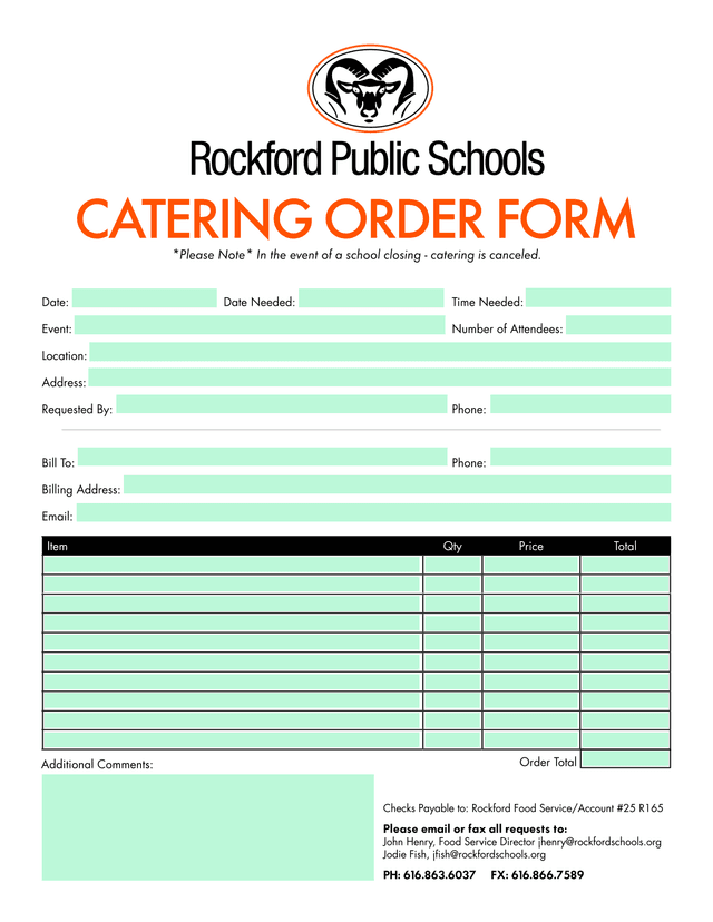 CATERING ORDER FORM screenshot