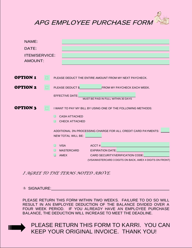 Employee Purchase Form screenshot