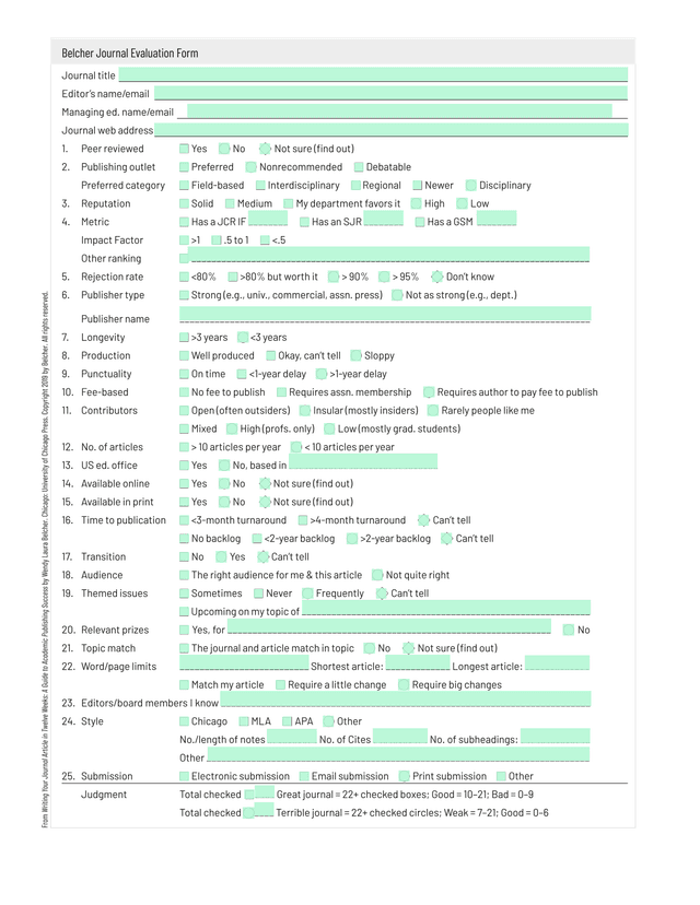 Belcher Journal Evaluation Form screenshot