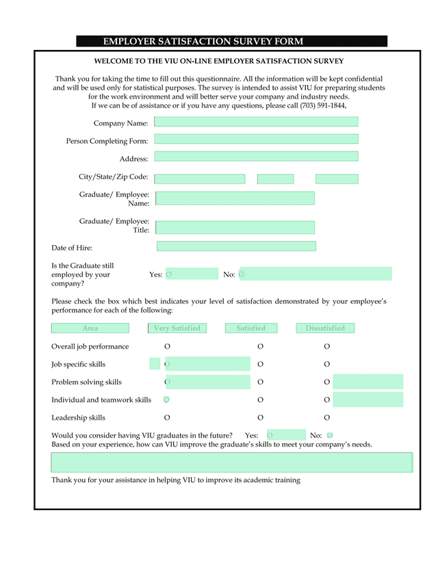 EMPLOYER SATISFACTION SURVEY FORM screenshot