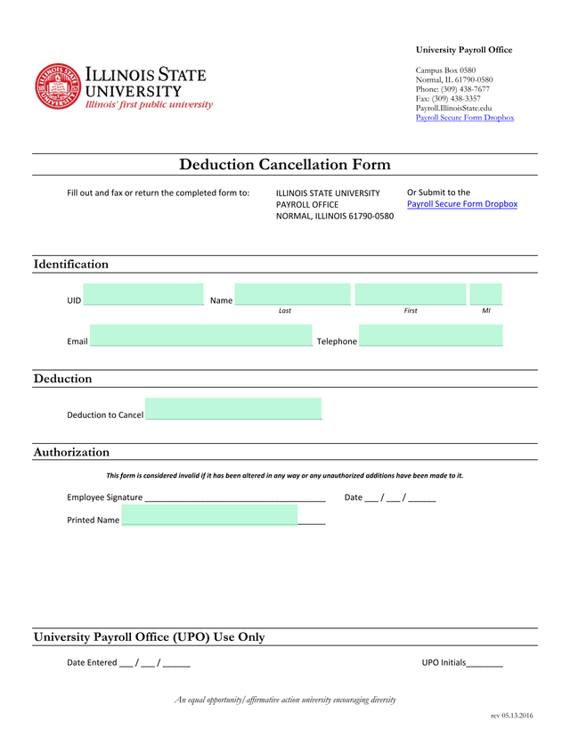 Deduction Cancellation Form screenshot