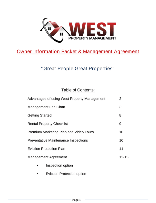 Owner Information Packet  Management Agreement screenshot