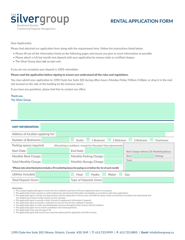 RENTAL APPLICATION FORM screenshot