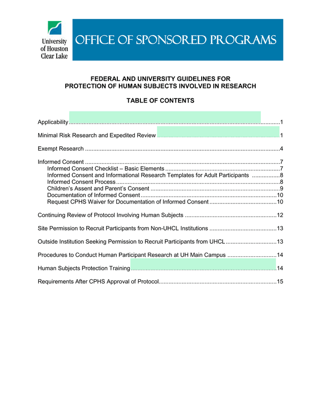 Federal And University Guidelines For Protection Of Human Subjects Involved In Research screenshot