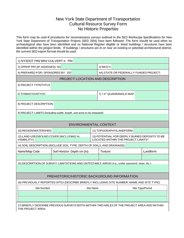 Cultural Resource Survey Form No Historic Properties screenshot