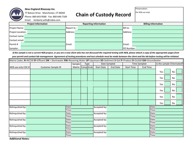 Chain Of Custody Record screenshot