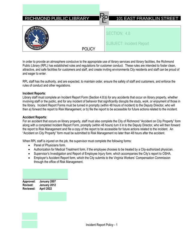 Incident Report Policy screenshot