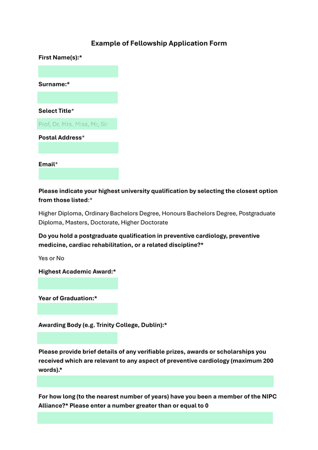 Example Of Fellowship Application Form screenshot