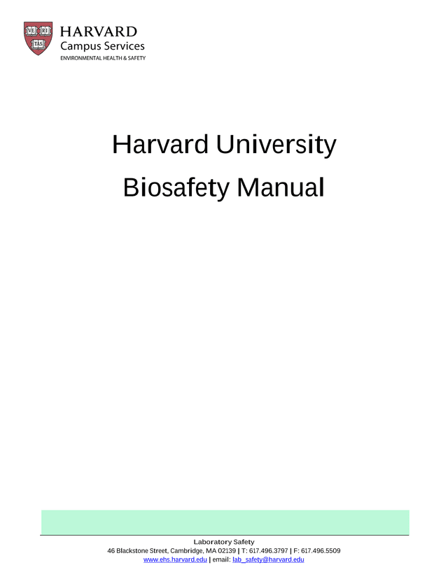 Harvard University Biosafety Manual screenshot