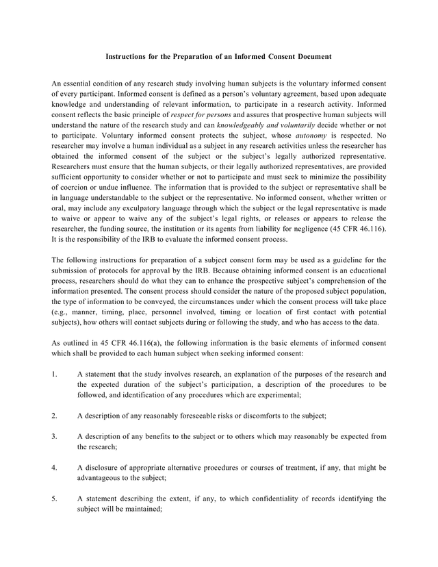 Instructions For The Preparation Of An Informed Consent Document screenshot