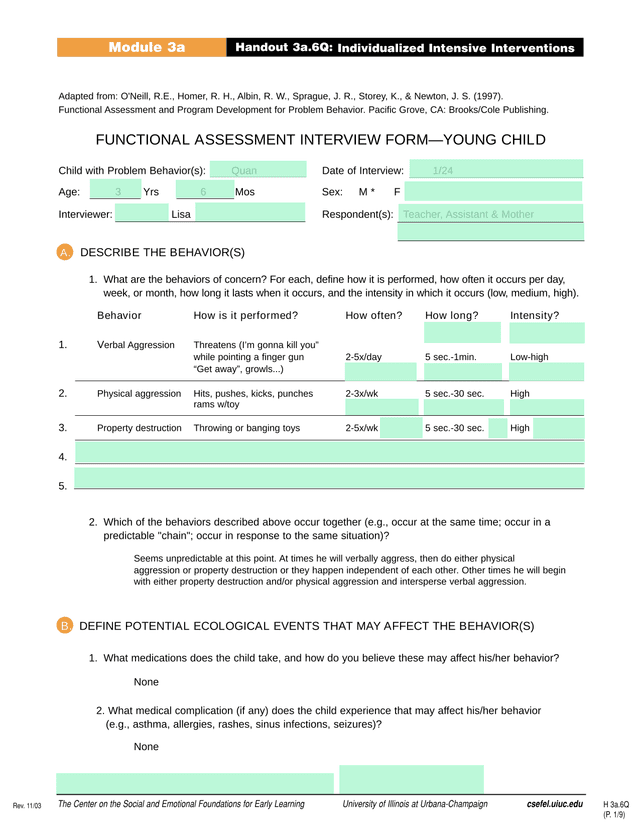Functional Assessment Interview FormYoung Child screenshot