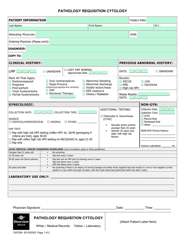 Pathology Requisition Cytology screenshot