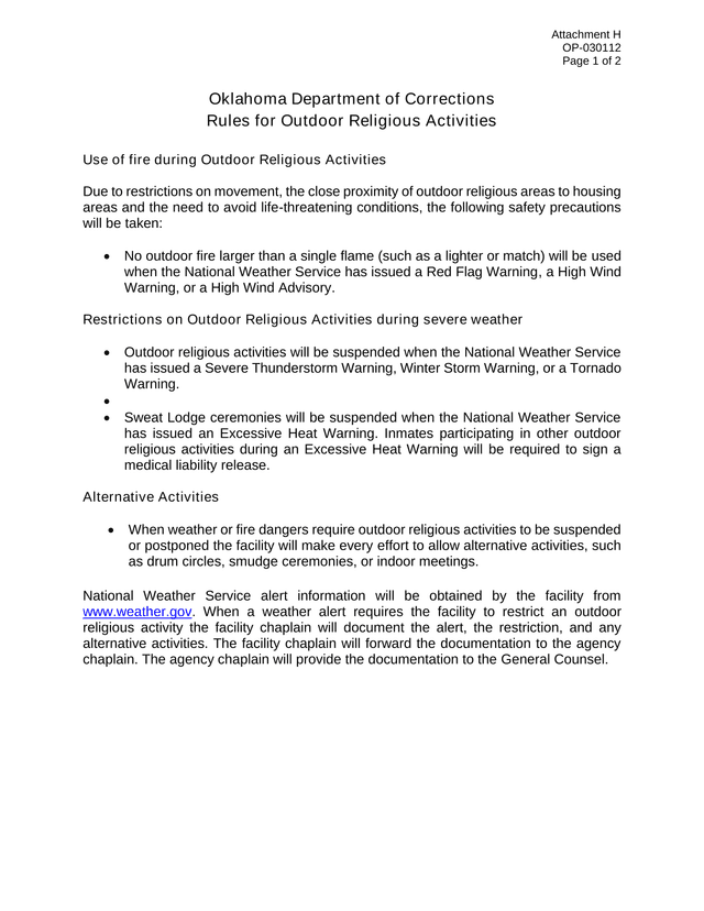 OP 030112 Attachment H Outdoor Religious Activities Rules screenshot