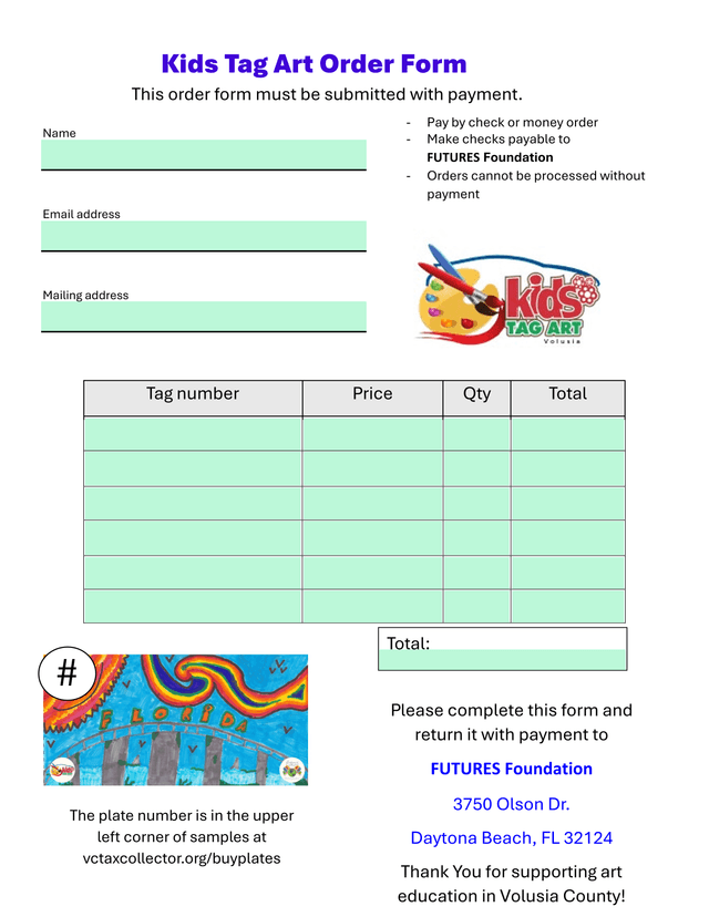 Kids Tag Art Order Form screenshot