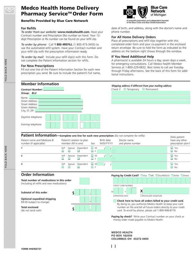 Medco Health Prescription Order Form screenshot