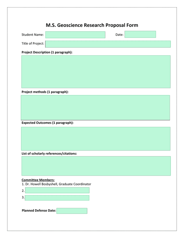M.S. Geoscience Research Proposal Form screenshot