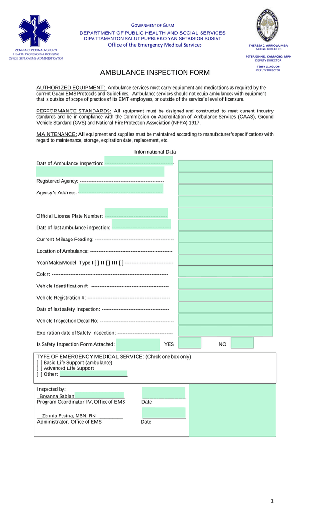 AMBULANCE INSPECTION FORM screenshot