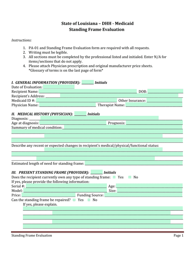 Standing Frame Evaluation screenshot