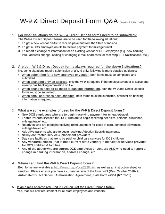 W 9  Direct Deposit Form QA screenshot