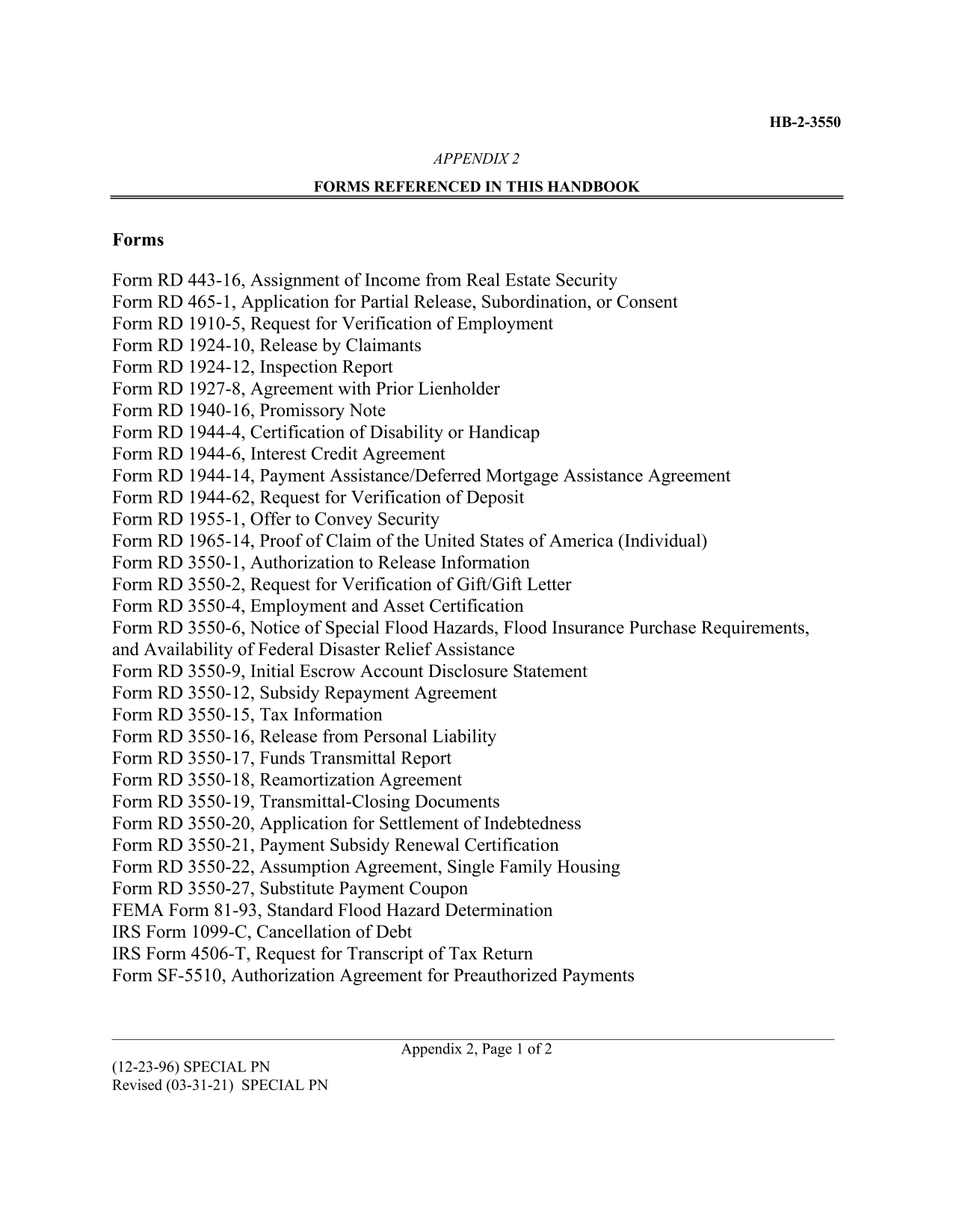 HB 2 3550 Appendix 2 Forms Referenced In This Handbook screenshot