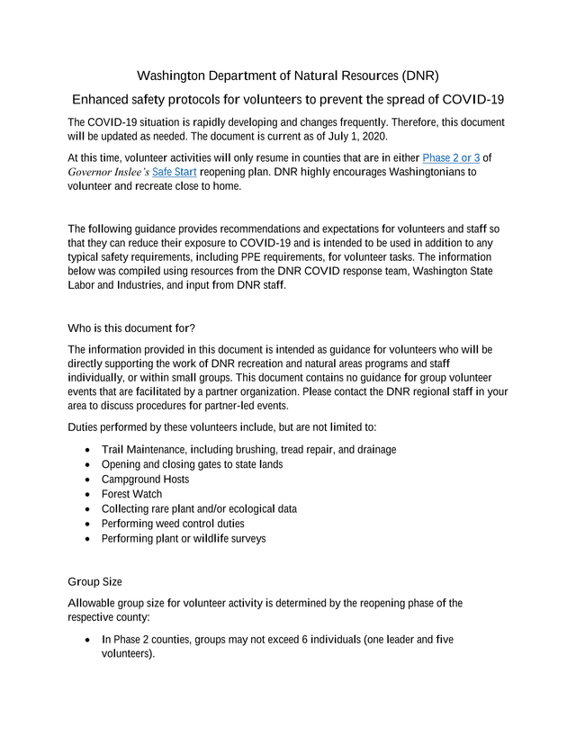 DNR Enhanced Safety Protocols For Volunteers During COVID 19 screenshot