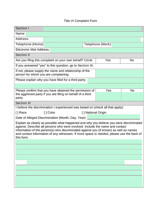 Title VI Complaint Form screenshot