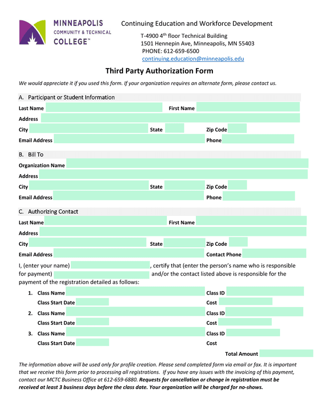 Third Party Authorization Form screenshot