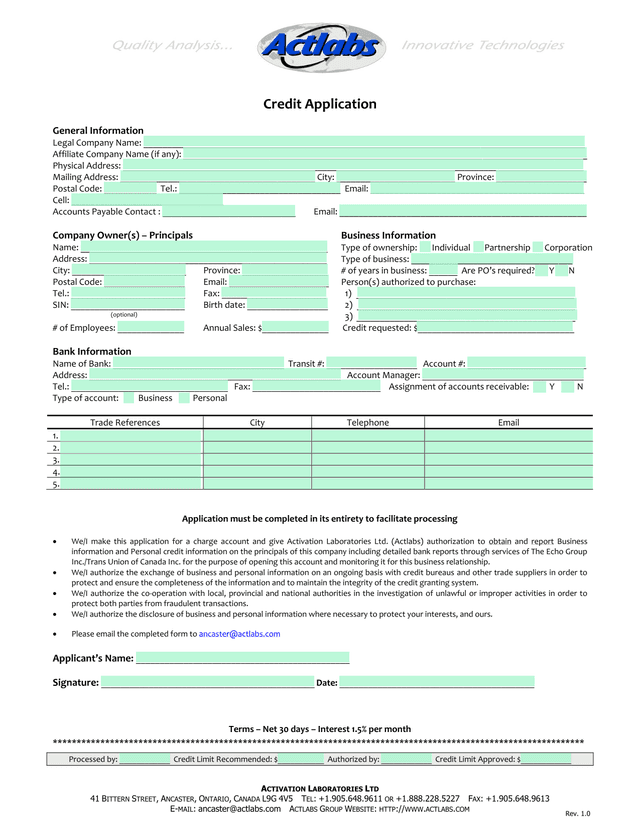 Credit Application screenshot