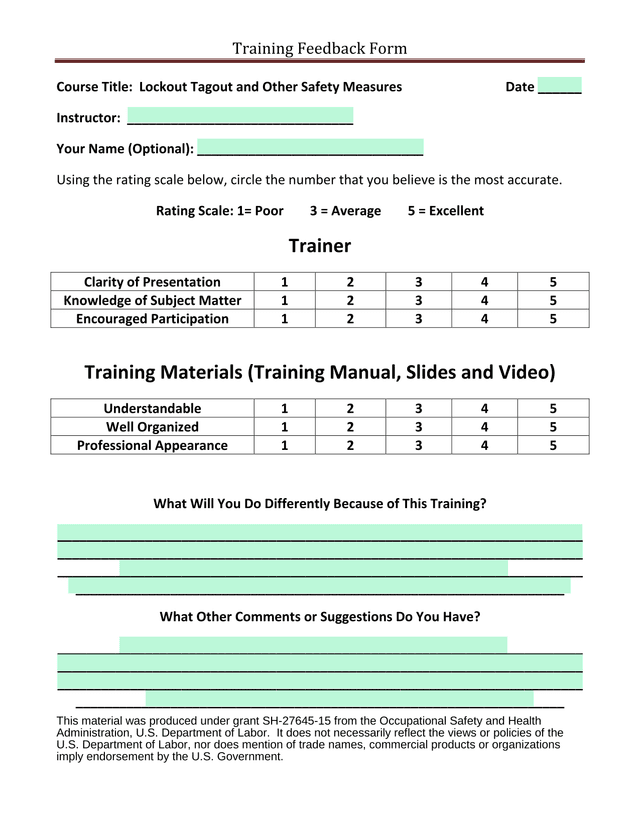 Training Feedback Form screenshot
