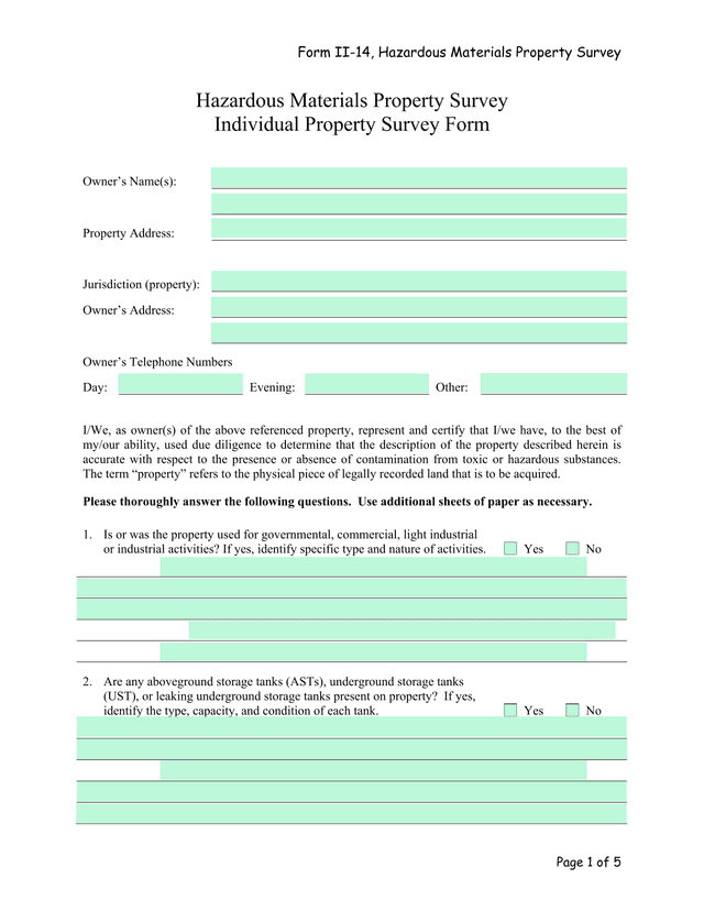 Form II 14, Hazardous Materials Property Survey screenshot