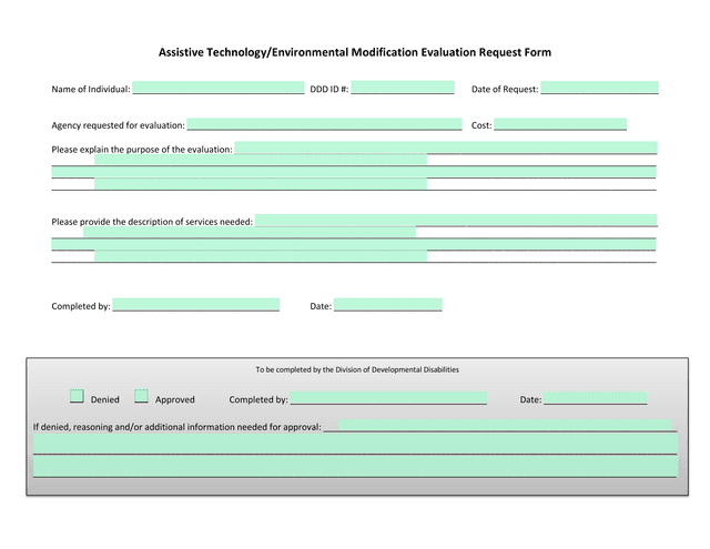 Assistive TechnologyEnvironmental Modification Evaluation Request Form screenshot