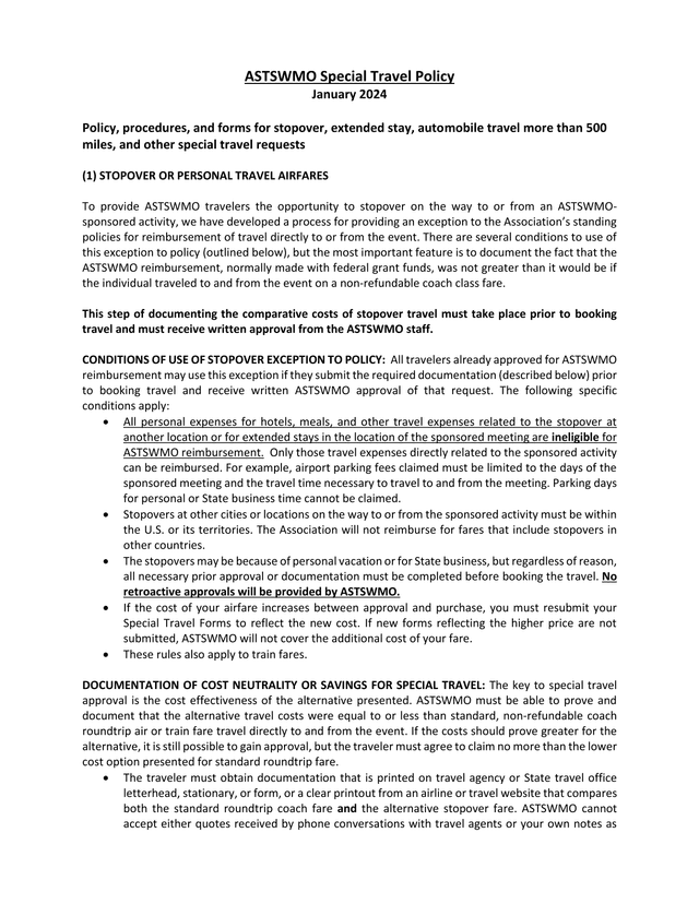 ASTSWMO Special Travel Policy screenshot