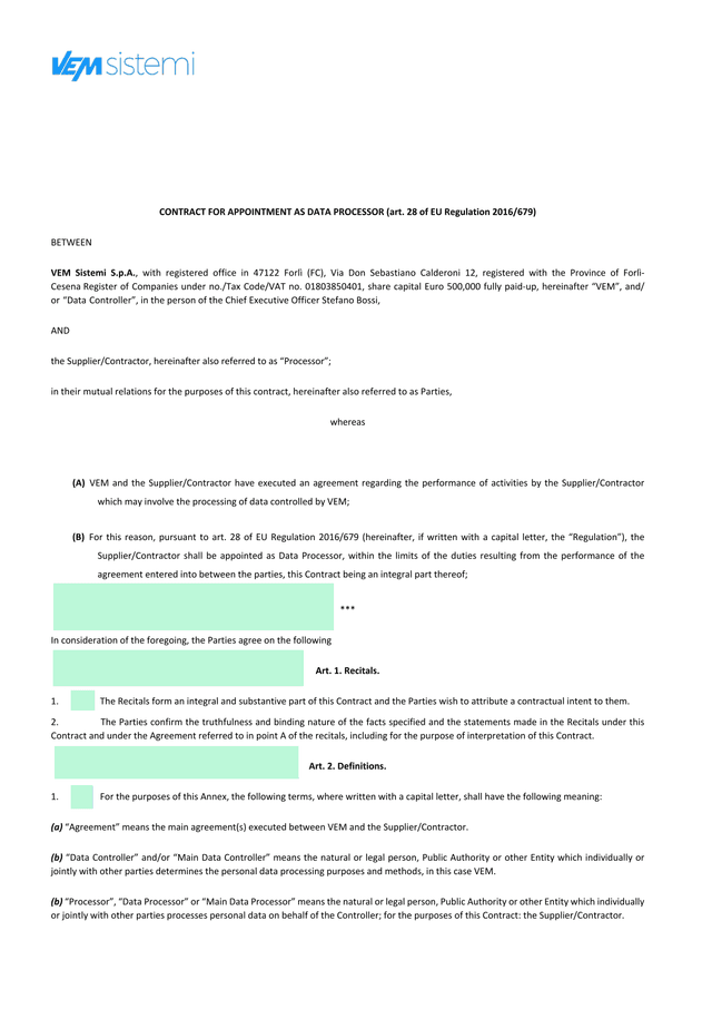 CONTRACT FOR APPOINTMENT AS DATA PROCESSOR screenshot
