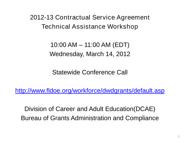 2012 13 Contractual Service Agreement Technical Assistance Workshop screenshot