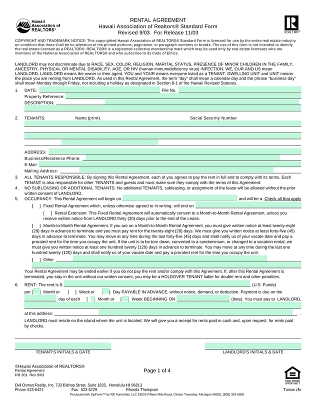 Rental Agreement screenshot