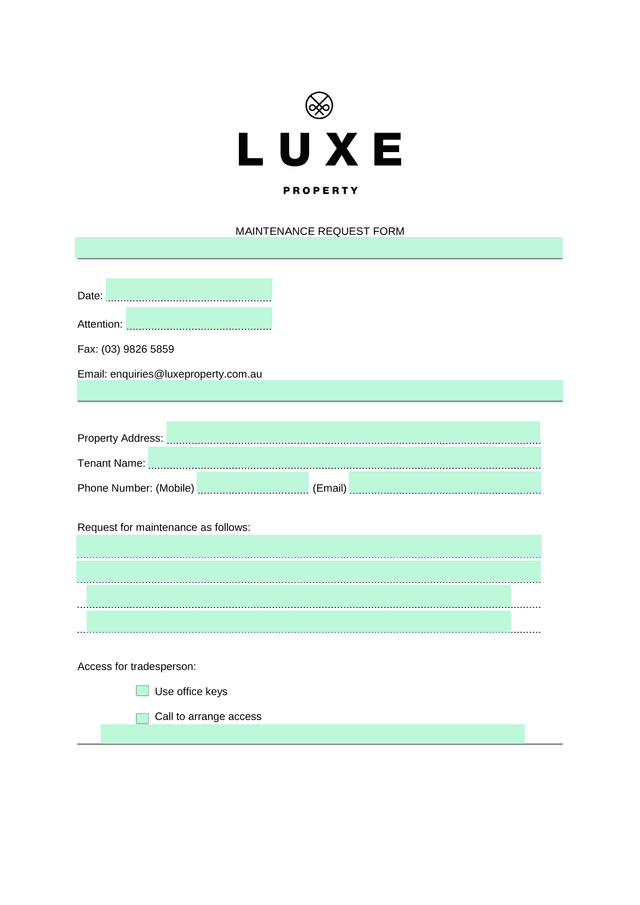 MAINTENANCE REQUEST FORM screenshot