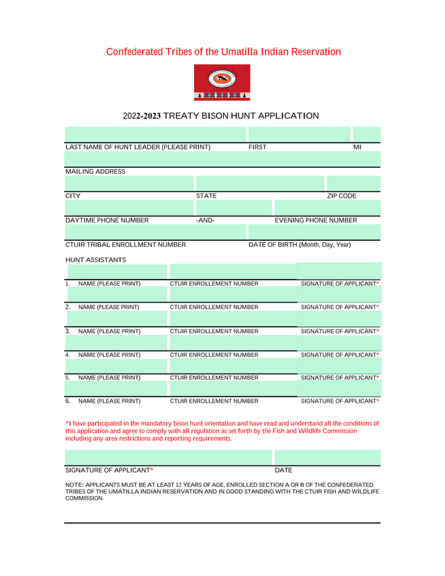 2022 2023 Treaty Bison Hunt Application screenshot
