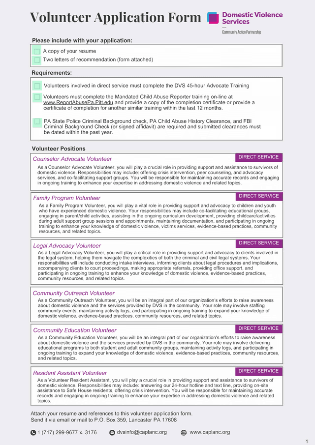 Volunteer Application Form screenshot