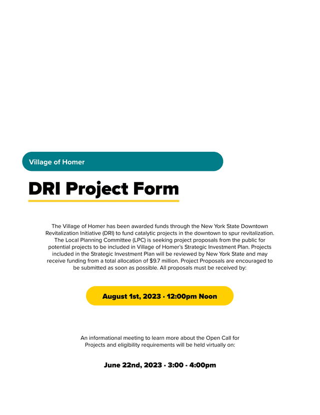 DRI Project Form screenshot
