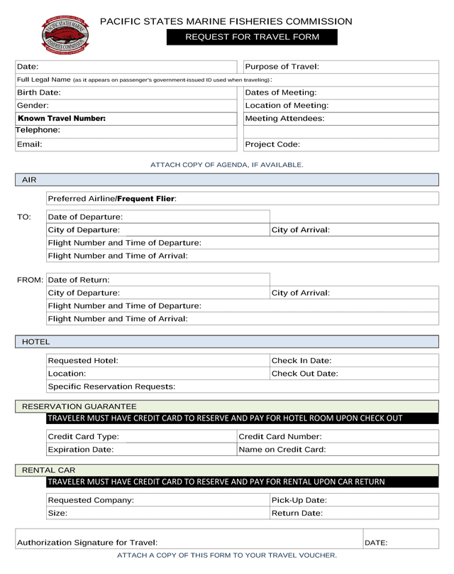REQUEST FOR TRAVEL FORM screenshot