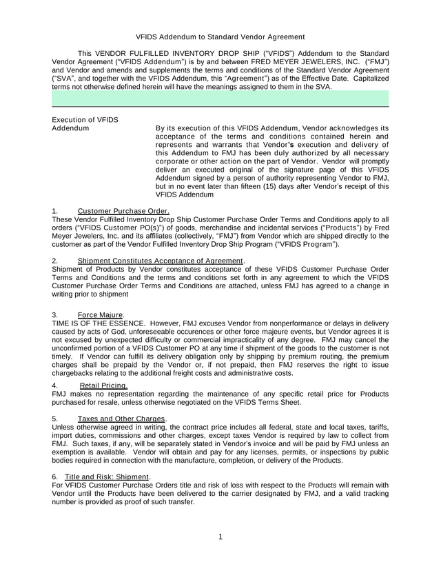 VFIDS Addendum To Standard Vendor Agreement screenshot