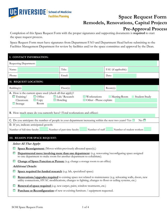 Space Request Form screenshot