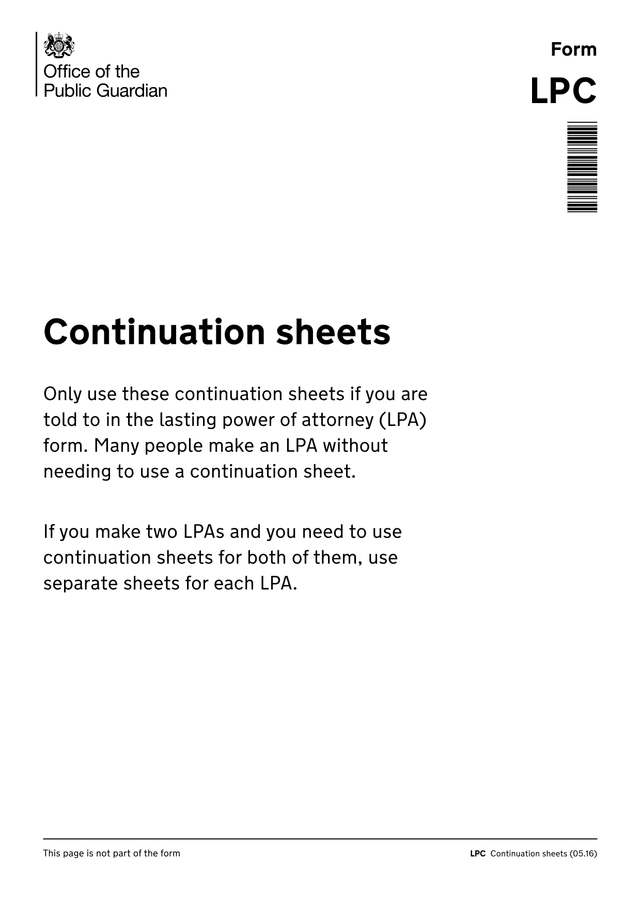 LPC Continuation Sheets screenshot