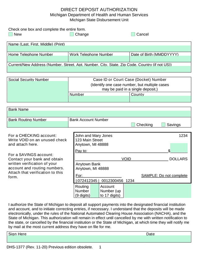 Direct Deposit Authorization screenshot
