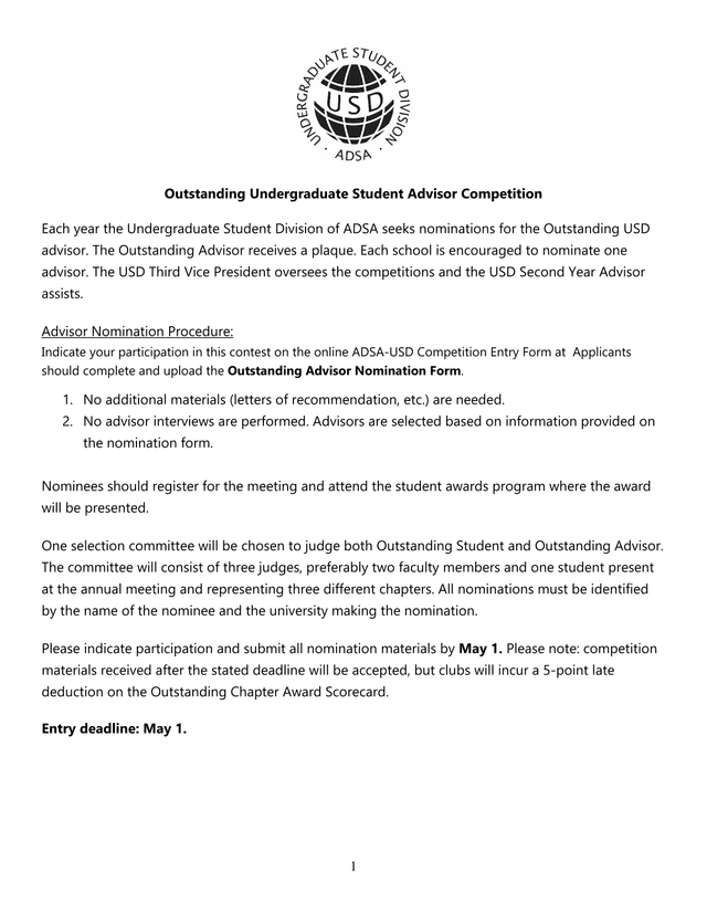 Outstanding Undergraduate Student Advisor Competition screenshot